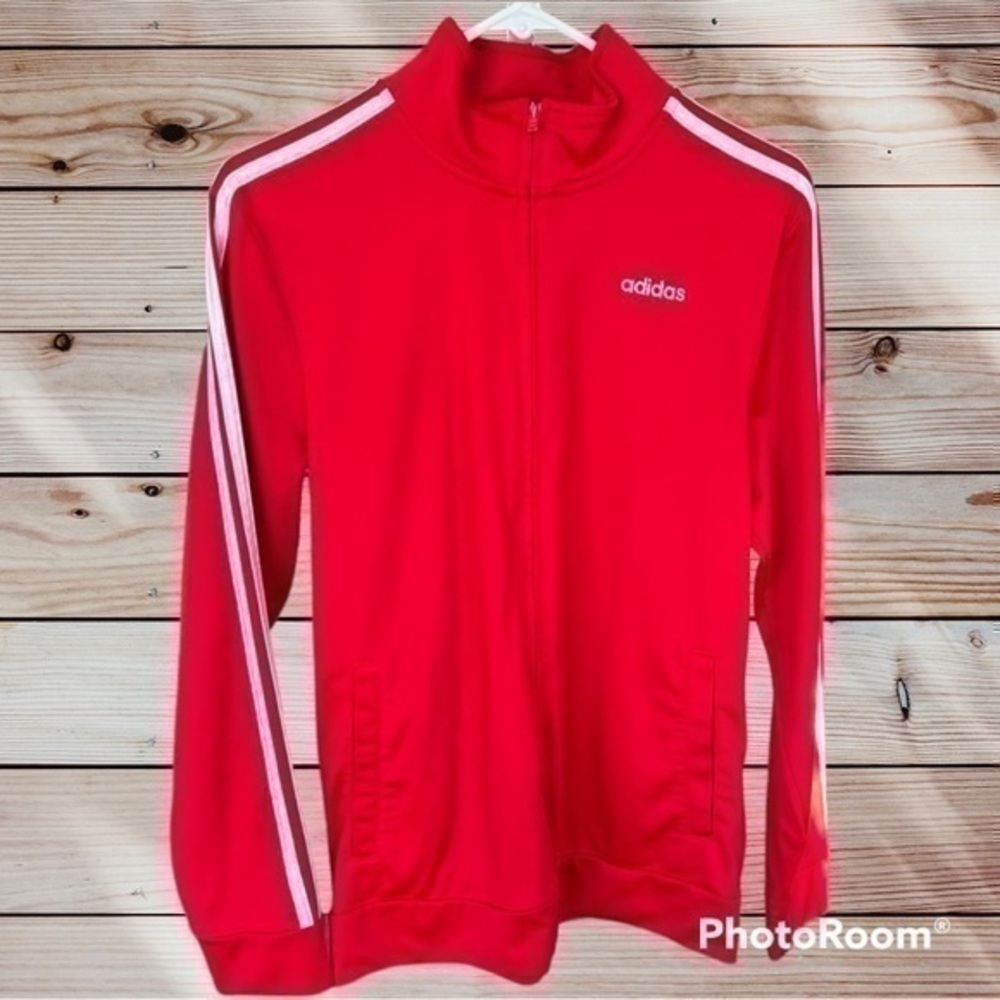 💋Adidas red white track zip jacket 🧥 18/20 juniors girls